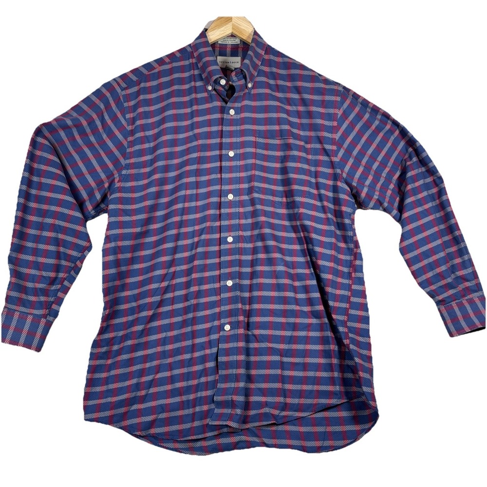 Cutter & Buck Mens Large Button Down Shirt Red Black Plaid Soft Cotton‎